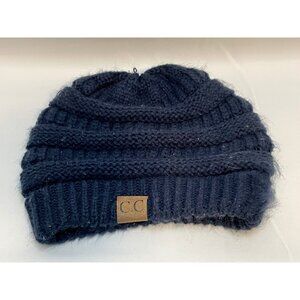 C.C chunky cable knit beanie hat cap 8" one size blue